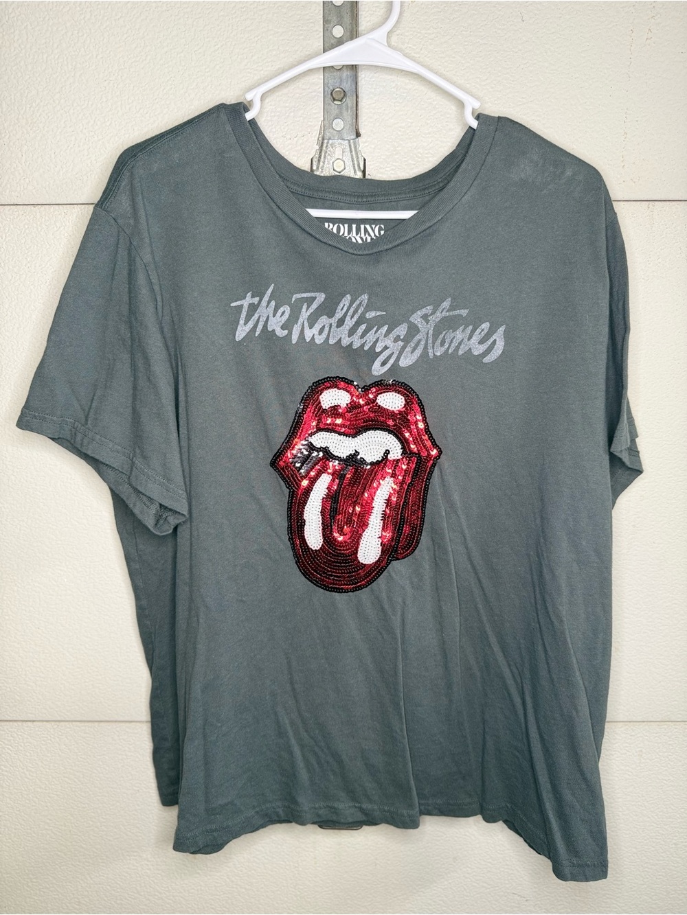Lucky Brand Gray Kids Short Sleeve Tee with Red Sequin Tongue Graphic